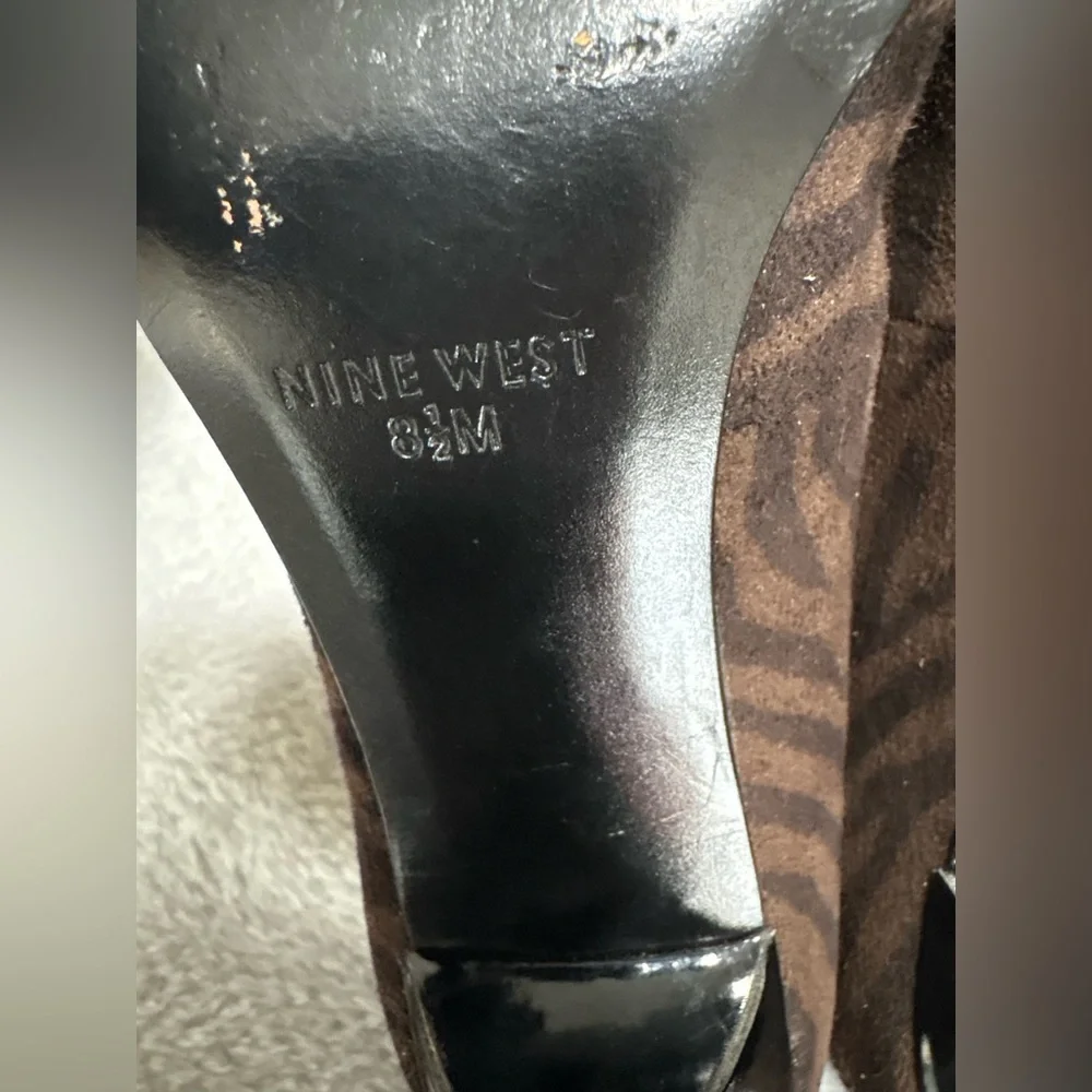 Nine West Brown Black Gwendle Zebra‎ Print Pointed Toe Stiletoo Heels Shoes 8.5
